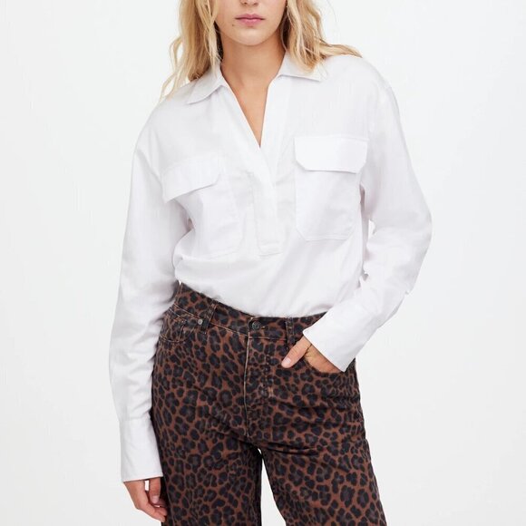 Madewell Utility Long Sleeve Chest Pockets Popover Shirt White Size M NWT - Picture 1 of 9